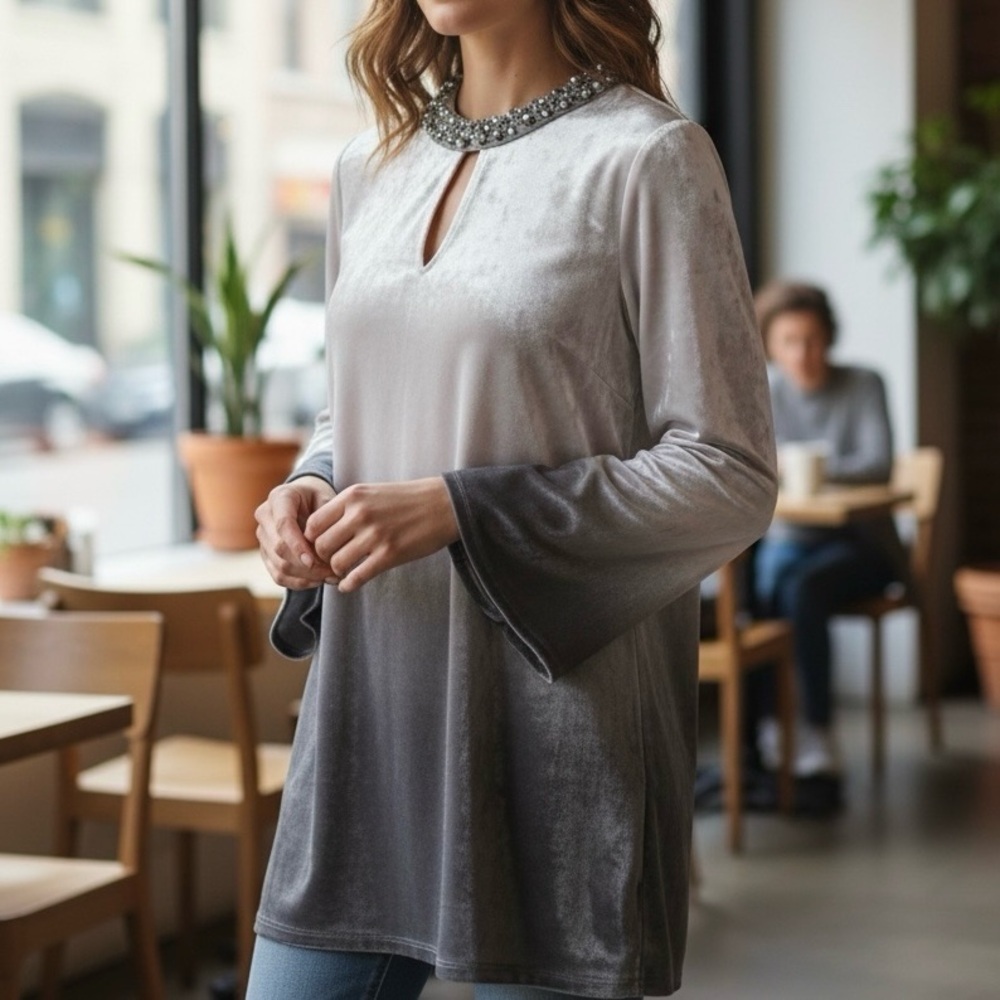 Soft Surroundings Velvet Blouse Tunic Top  Ombree Tan Gray Women’s Size XS/S